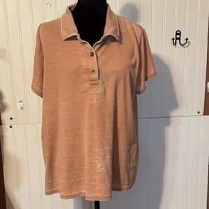 Women's Short-Sleeve Polo Top in Dusty Rose Sz lg
